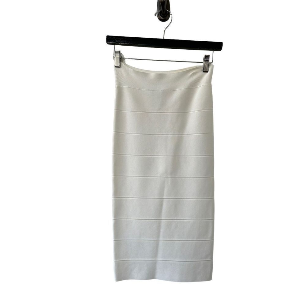 BCBGMAXAZRIA Alexa Bandage Skirt Stretch Ribbed Gardenia White Women's Size XS